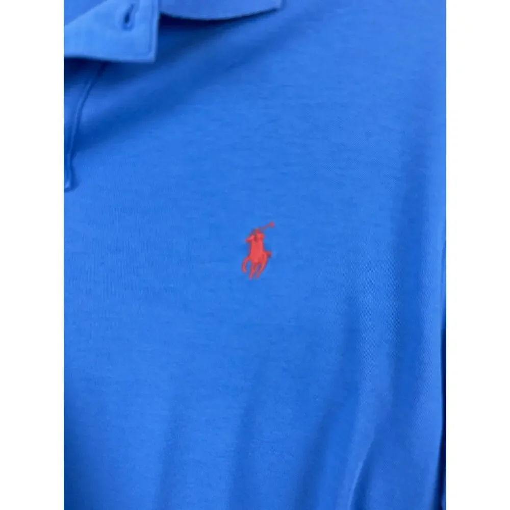 Polo Ralph Lauren Blue Custom Fit Polo Shirt Men's Medium Red‎ Pony